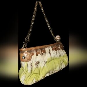 VINTAGE Elienne collection privee tie dyed canvas and brown leather small should